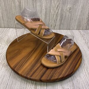 TOMS Tan and Pink Suede Slip On Sandals Flip Flops Women’s Size 8.5